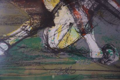 null "Harnessed trotting race", lithograph, sbd, 30/150. 53x73 cm.