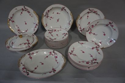 null Limoges Bernardaud porcelain dinner service with pink floral decoration on a...