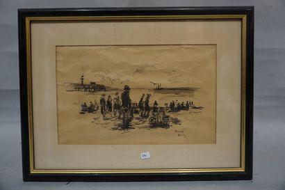 null "Beach of Trouville", charcoal, sbd. 19,5x32 cm