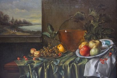 CHOULGA Ecole Russe : "Nature morte aux fruits", huile sur toile, sbg. 60x81 cm