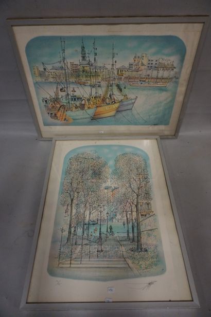 null "Port" and "Escalier à Montmartre", two prints, 162/175 and 174/225, sbd. 38x58...