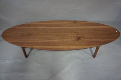 TABLE BASSE Large table basse ovale en bois et métal. 40,5x180x59 cm