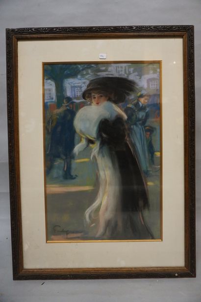 Louis FORTUNEY "Elegant with fur", pastel, sbg. 48x31 cm