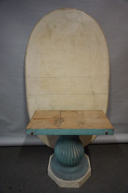 Table Grande table ovale à pied central en bois laqué blanc et vert. 78x203x120 ...