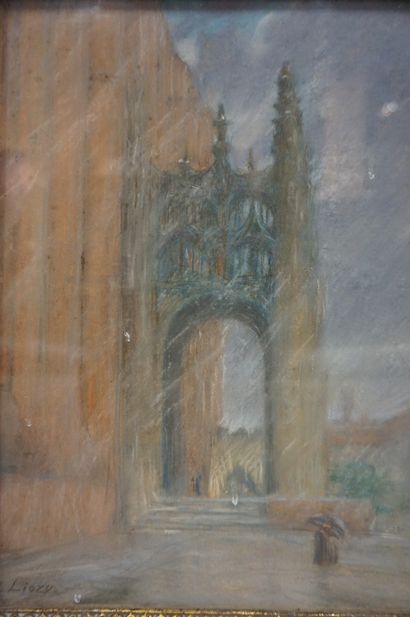 LIOZU "Porche d'église", pastel, sbg. 31x24 cm