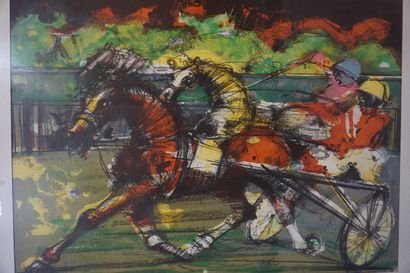 null "Harnessed trotting race", lithograph, sbd, 30/150. 53x73 cm.