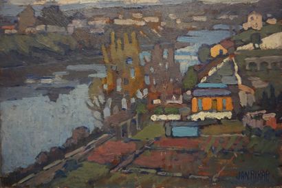 JANRIKAR "Landscape" and "Riverbank", oils on double-sided isorel, sbd. 23x32 cm