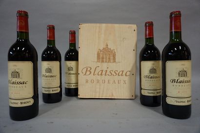 null Five bottles Blaissac Bordeaux 1996.