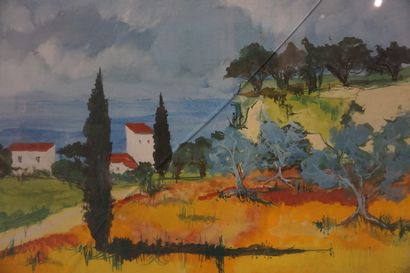 null Lefeuvre (?) "Maisons aux toits rouges", aquarelle, sbd, daté 1969. 39x55 c...