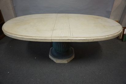 Table Grande table ovale à pied central en bois laqué blanc et vert. 78x203x120 ...