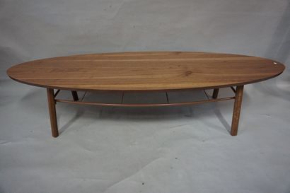 TABLE BASSE Large table basse ovale en bois et métal. 40,5x180x59 cm