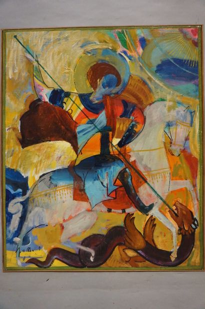null Ecole moderne, "L'archange saint Michel", huile sur toile, sbg. 73x60 cm