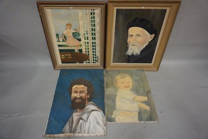 Patrick MALAVAL Four oil paintings: "Me child", "Berber", "Young girl" (61x46 cm)...