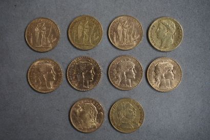 null Dix pièces de vingt francs français en or Poids Total: 65grs