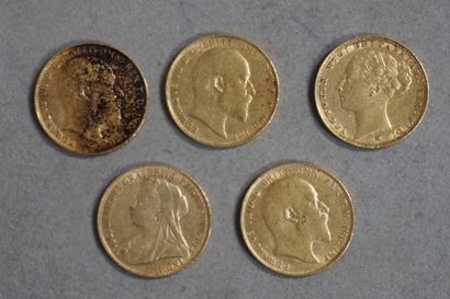 null Cinq souverains britanniques en or (Poids Total: 39,6grs)