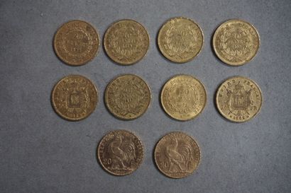 null Dix pièces de vingt francs français en or (Poids Total: 64grs)