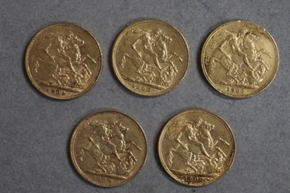 null Cinq souverains britanniques en or (Poids Total: 39,6grs)