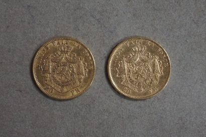 null Deux pièces de vingt francs belges en or (Poids Total: 12,8grs)