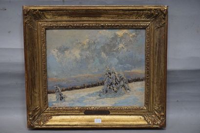 Léon ZEYTLINE (1885-1962) "Paysage de neige en Alsace", huile sur carton, sbg. 22x26,5...