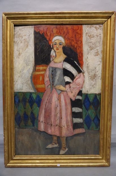 Marthe LEBASQUE "L'Arlésienne", huile sur panneau (fentes). 91x61 cm