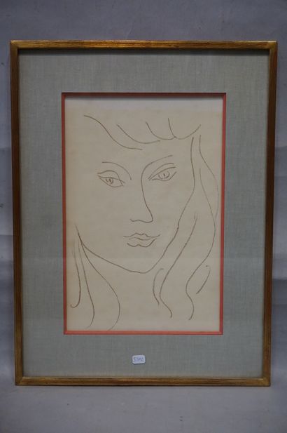 * D'après Matisse : "Visage de femme", reproduction sur papier. 33x22 cm