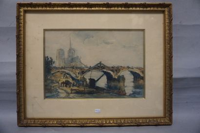 FRANK-WILL "La Seine au chevet de Notre-Dame", aquarelle, sbg. 22,5x32,5 cm