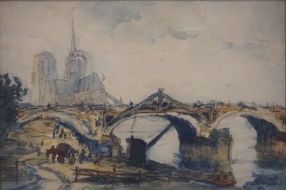 FRANK-WILL "La Seine au chevet de Notre-Dame", aquarelle, sbg. 22,5x32,5 cm