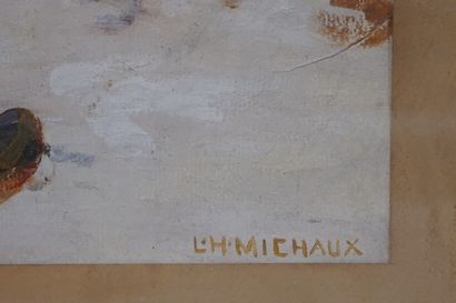 *L.H.MICHAUX "Deux femmes dans la neige", gouache, sbd. 59x45 cm