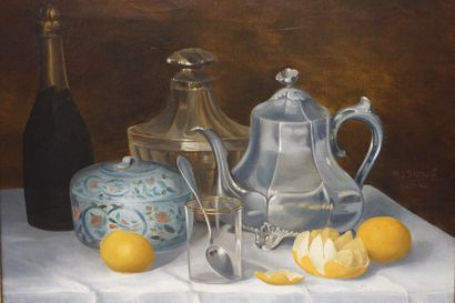 CH.L.BISCHOFF 
Ecole XIXe : "Nature morte aux citrons", huile sur toile, smd et datée....