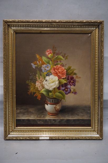 PREJAN "Bouquet", huile sur toile, sbg, daté 1885. 41x32,5 cm