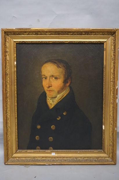 null Ecole XIXe : "Portrait d'homme", huile sur toile. 60x49 cm