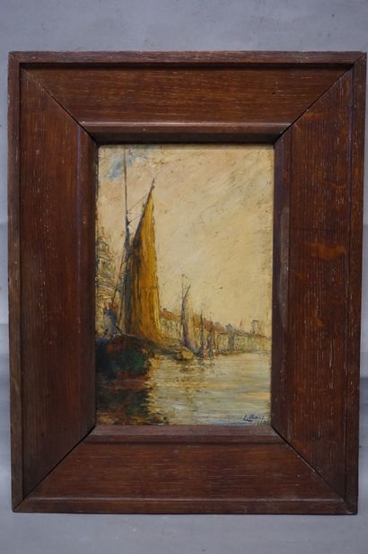 L.BOEL "Port", huile sur panneau, sbd, daté 1918. 37x24 cm