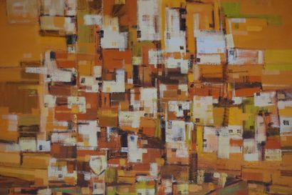 *Jacques BRENNER "Village", huile sur toile, sbd. 100x100 cm