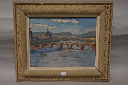 Marguerite PORTIER (1893-1992) "Le pont de la Guillotière à Lyon", huile sur bois,...