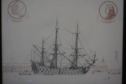 null Deux reproductions et une lithographie (44x60 cm) : "Trois mâts".