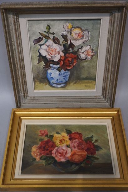 null "Bouquets", deux huiles. 27x22,5 cm et 19x26,5 cm