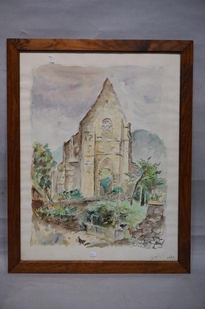 null "Ruine d'église", aquarelle, sbd, daté 1970. 64x48,5 cm