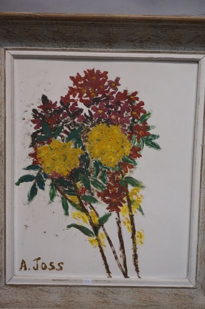 A. Joss "Fleurs", deux huiles sur panneau, sbg. 46x38 cm