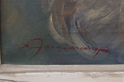 JACQUEMOND "Jeune femme en buste", huile sur toile, sbg. 27x22 cm