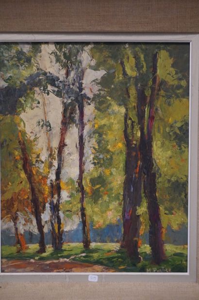 Marguerite Portier "Route dans les Dombes", huile sur panneau, sbd. 46x38 cm