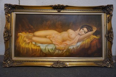 null D'après Vincent: "Femme allongée", reproduction (accident). 50x100 cm.