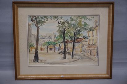 Marguerite BERMOND "La place d'Aligre", aquarelle, sbg daté 54. 37x52 cm