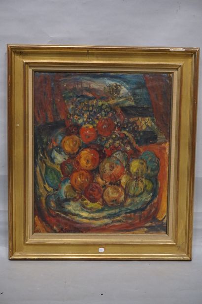 B. Gourdillon (?) "Nature morte aux fruits", huile sur toile, sbg. 55x46 cm