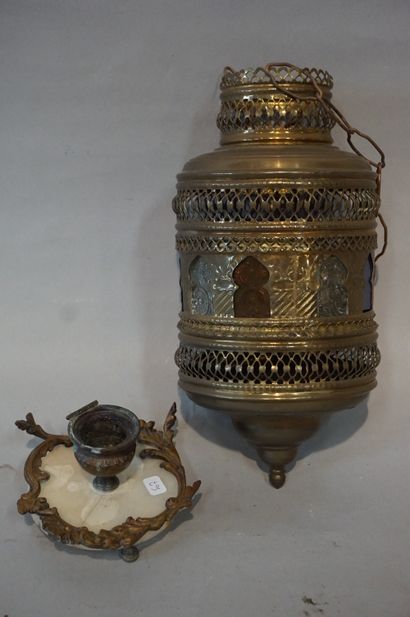 null Bougeoir et lanterne en cuivre (29 cm).