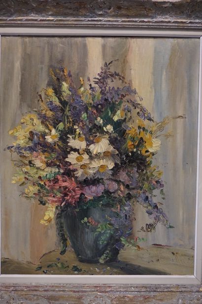 M. Sihlez "Bouquet", huile sur isorel, sbd. 69x57 cm