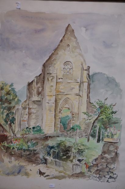 null "Ruine d'église", aquarelle, sbd, daté 1970. 64x48,5 cm