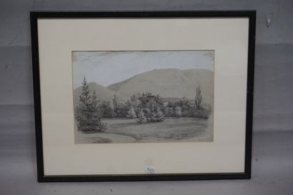 null "Village dans les collines", dessin, sbd, daté 1848. 19x28 cm