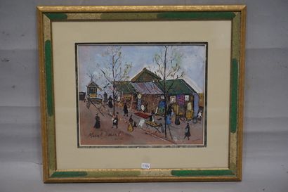 Marcel Duml "Marché aux puces", gouache. 21x26 cm