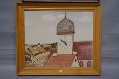 null "Cours de ferme", aquarelle par Alice Jolivet (24,5x34,5 cm) et tableau hor...