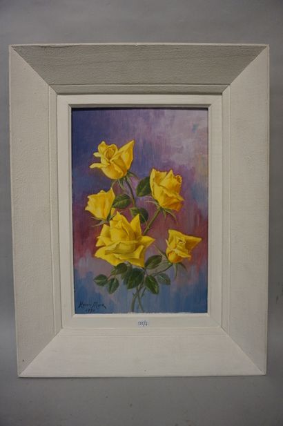 Henri Moie "Roses", huile, sbg, datée 1970. 37x26 cm